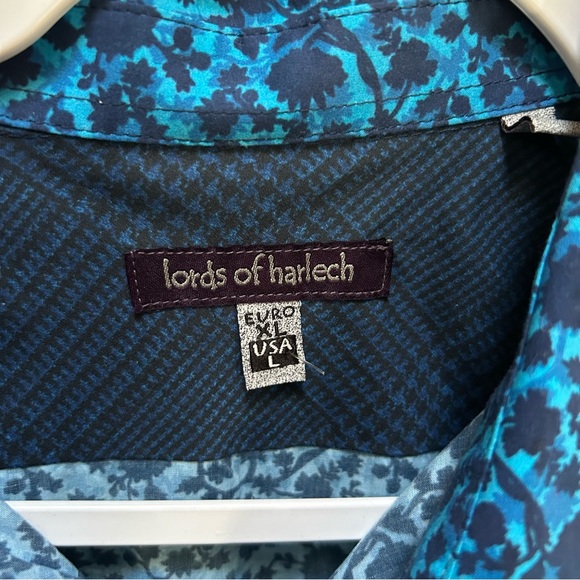 Lords of Harlech~new~Blue Floral Nigel Long Sleeve Button Front Shirt size Large - Picture 2 of 13